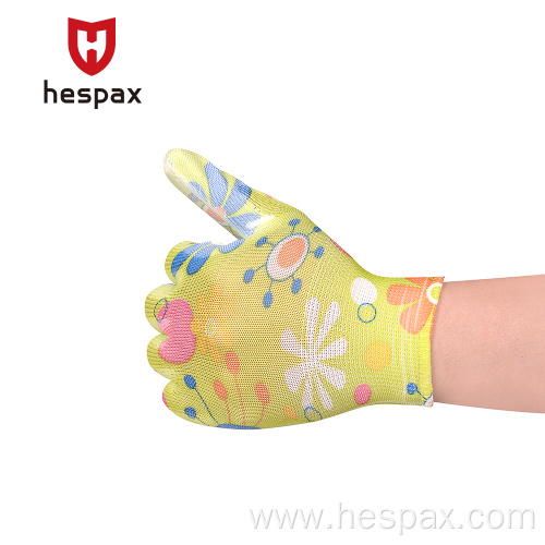 Hespax Women Daily Flower Patterned Housework PU Gloves